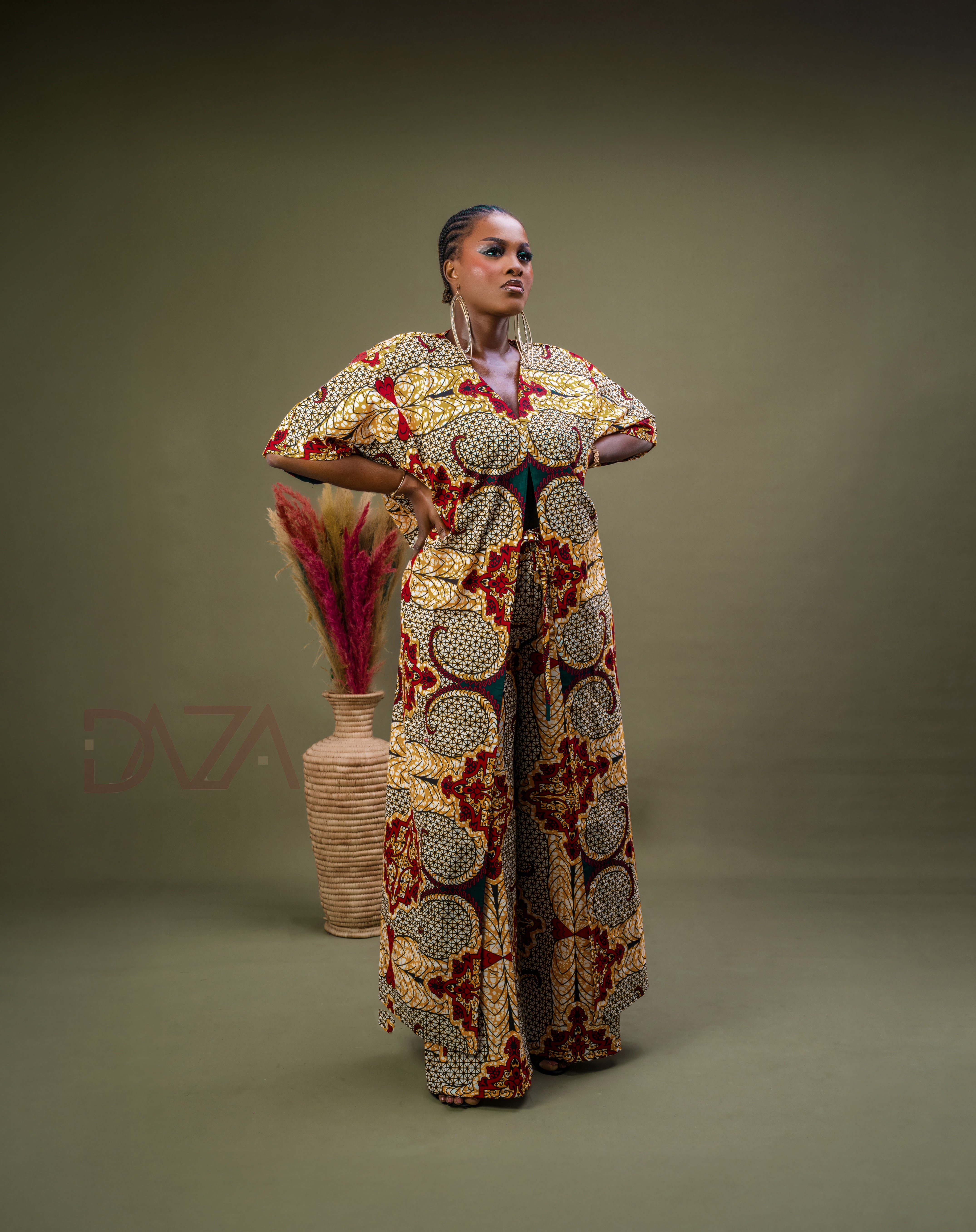 Vibrant Ankara kimono and pant set for Black women
African print two-piece for weddings and workwear
Tailored Ankara outfit for diaspora fashionistas
Bold African kimono jacket and trousers set
Chic African fashion for events, brunch, or business